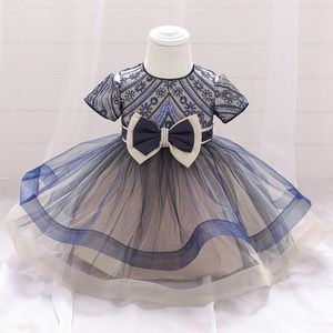 Princess embroidered sparkly pearls bow dress